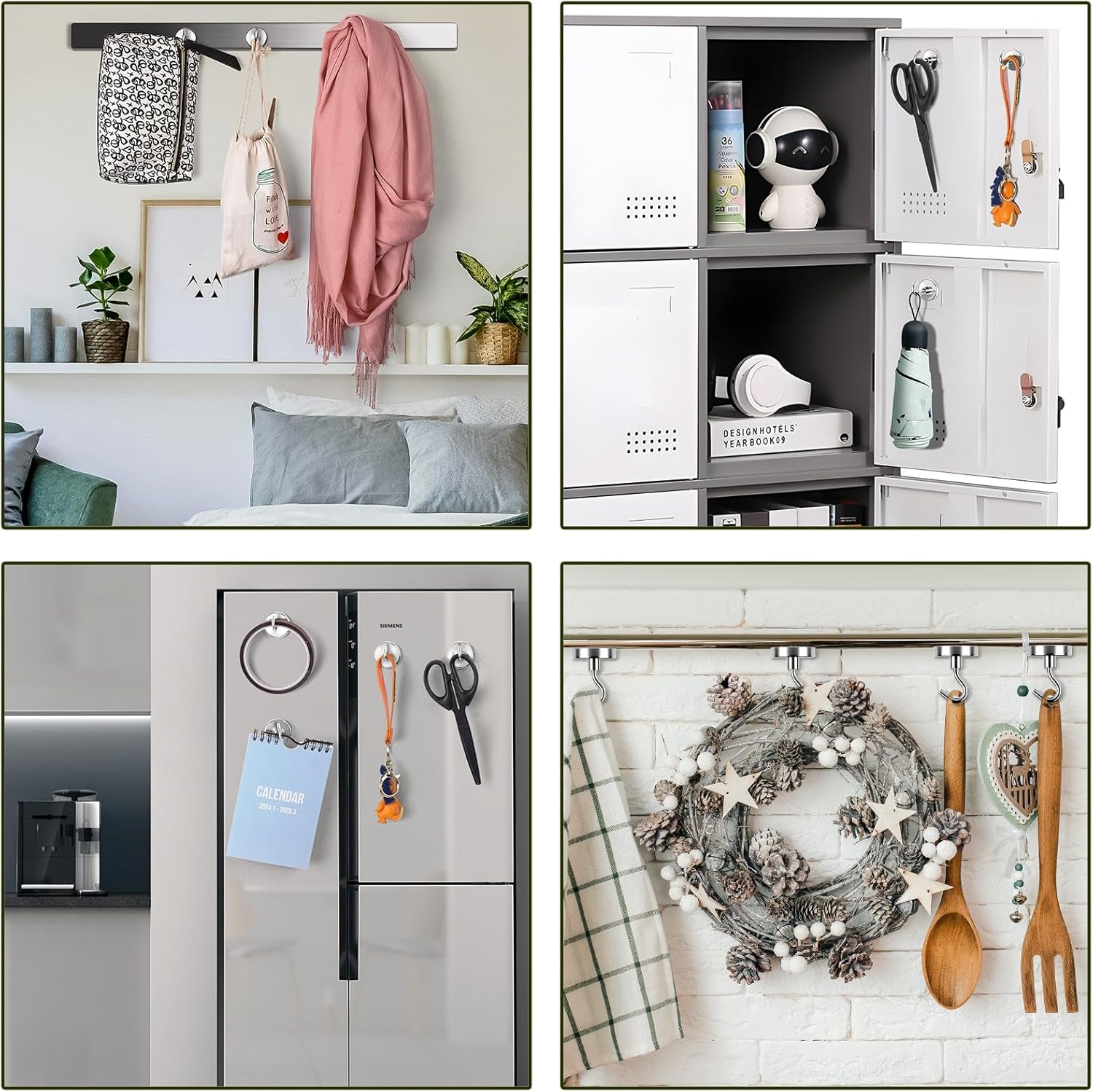 Heavy-Duty Magnetic Hooks - 80 lbs Capacity, Super Strong for Cruise Cabins, Refrigerators, Classrooms, and Grills (Silver, Pack of 10)