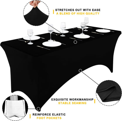 2 Pack Spandex Table Cloth 4FT, Elastic Fitted Stretch Tablecloths, Washable and Wrinkle Free Rectangular Patio Table Cover for Outdoor, Wedding, Banquet & Parties (Black, 48Lx30Wx30H Inch)