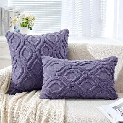 Blue Purple Throw Pillow Covers 18X18 Inch, Soft Winter Plush Faux Wool Couch Pillow Covers Set of 2 Decorative Farmhouse Boho Throw Pillows for Sofa Living Room Bed