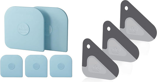 5 Pcs Pan and Pot Scraper -Aqua, Nylon Silicone 2 in 1 Kitchen Dish Scraper