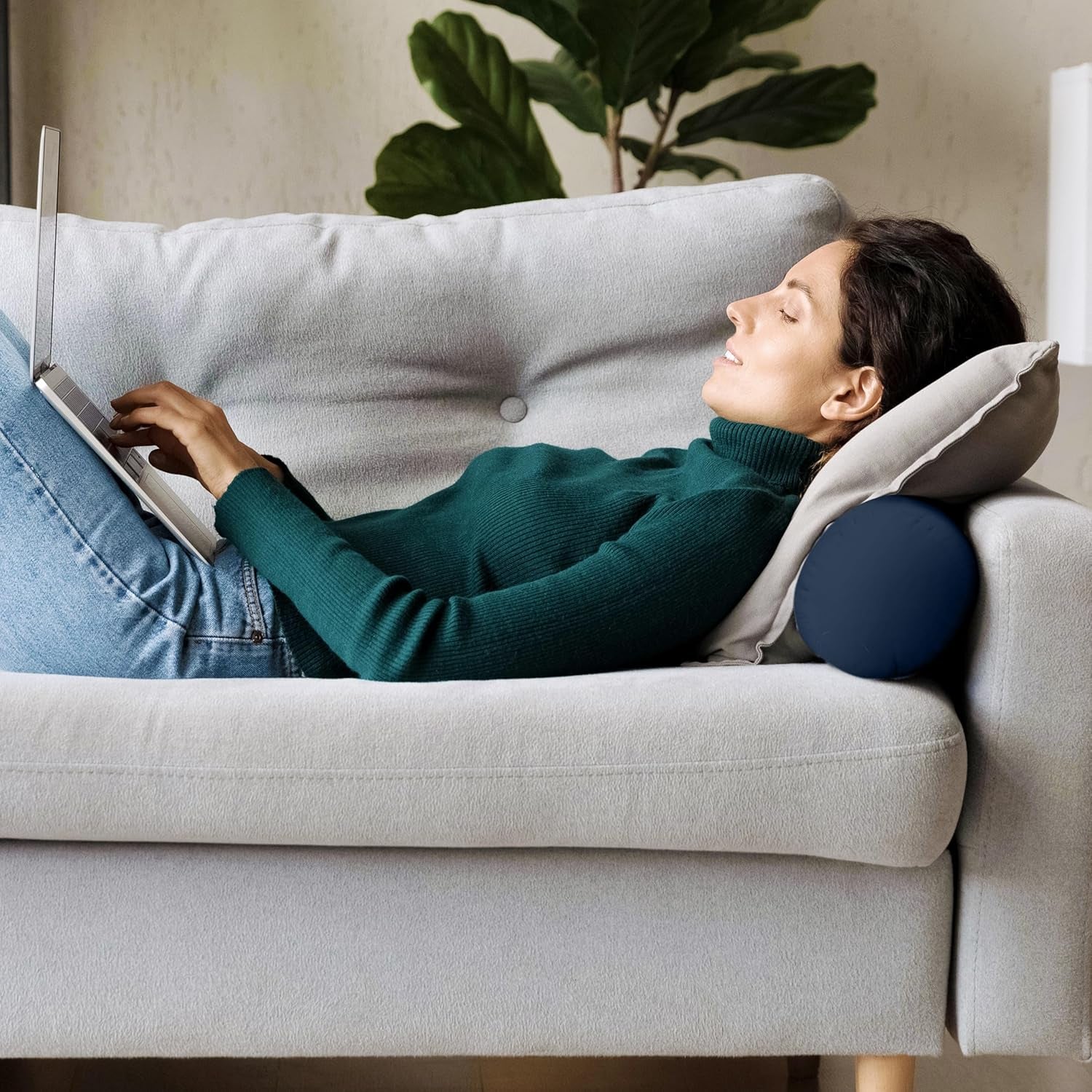 Bolster Pillows Insert (Pack of 2, Navy) - 6 X 16 Inches Bed and Couch Pillows - Indoor Decorative Pillows