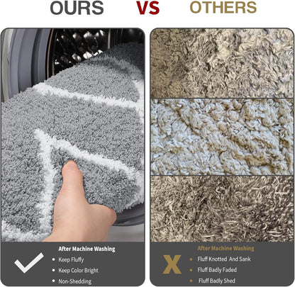 Luxury Fluffy Bathroom Rugs, Super Elastic Soft Thick Plush Bath Mat, Non-Slip Water Absorbent, Easier to Dry, Shaggy Microfiber Floor Carpet for Bathtub, 31.5 X 19.8 Inch, Grey