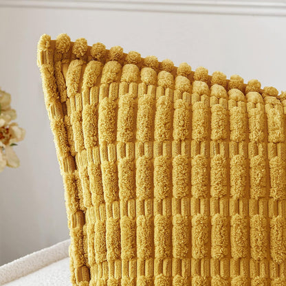 Mustard Yellow Corduroy Decorative Throw Pillow Covers Pack of 2 Soft Striped Pillows Pillowcases with Broad Edge Spring Winter Modern Boho Home Decor for Couch Sofa Bed 18X18 Inch