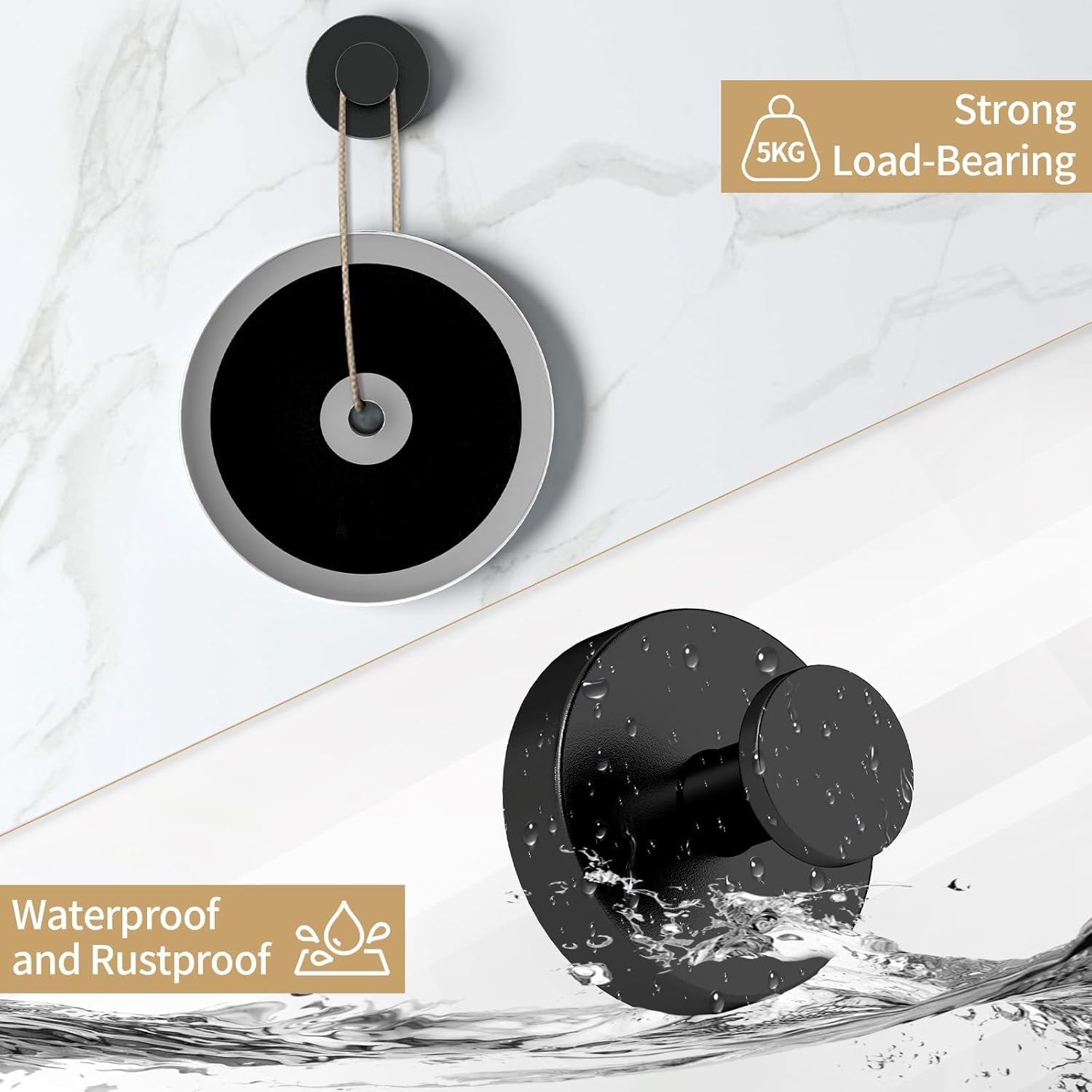 Suction Cup Hooks for Shower, Heavy Duty Towel Hooks for Bathroom Walls No Damage, Modern Shower Suction Hooks for Kitchen Wall, Glass, Mirror, Tile, Hanging Towels Robes, Black (2 Pack)