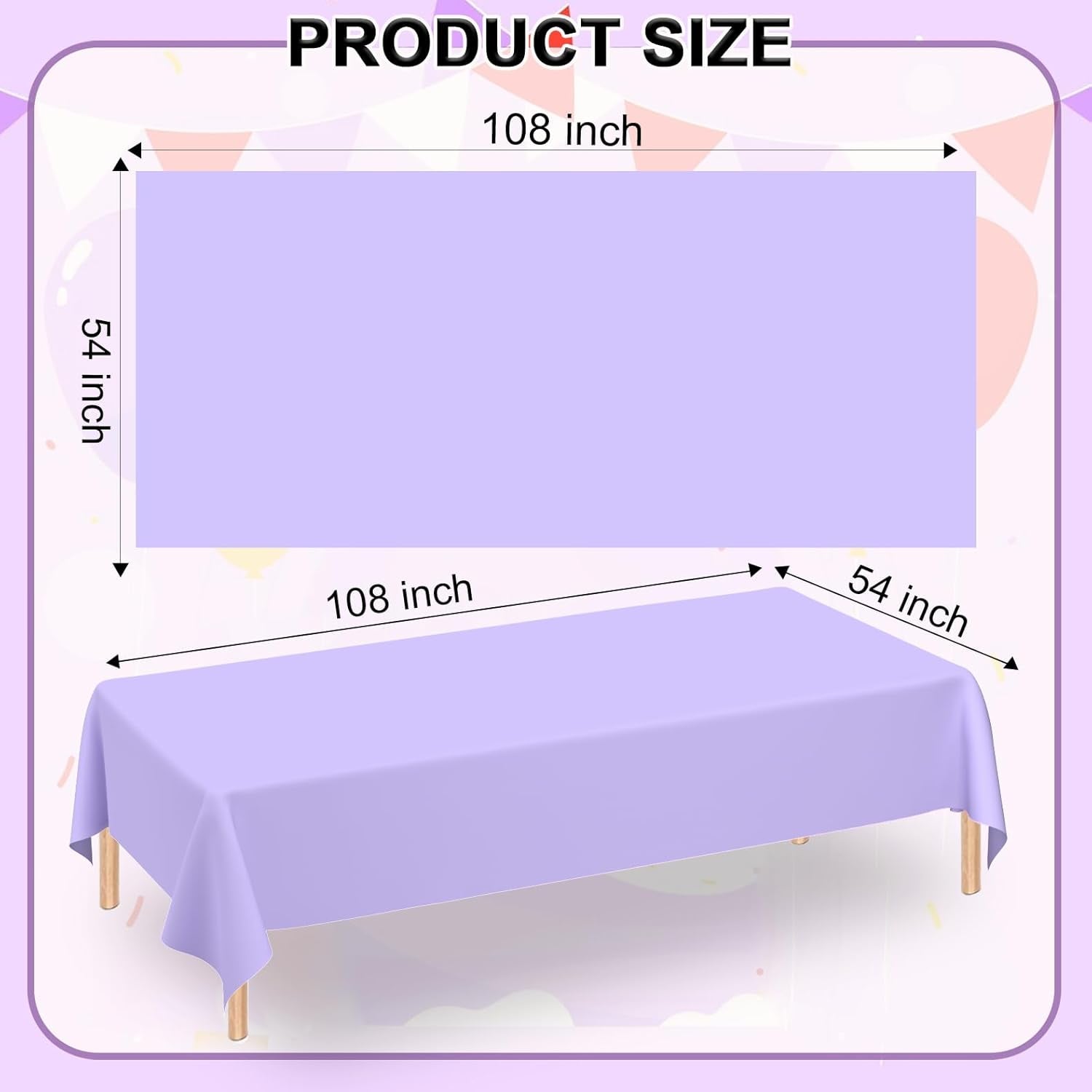 6 Pack Light Purple Rectangular Plastic Tablecloths, Pastel Purple Disposable Table Covers 54" X 108" for Birthday, BBQ, Bridal Shower, Engagement Wedding, Picnic Parties and 8 Ft Table Use