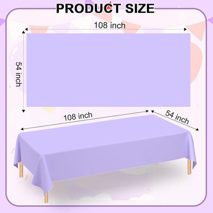6 Pack Light Purple Rectangular Plastic Tablecloths, Pastel Purple Disposable Table Covers 54" X 108" for Birthday, BBQ, Bridal Shower, Engagement Wedding, Picnic Parties and 8 Ft Table Use