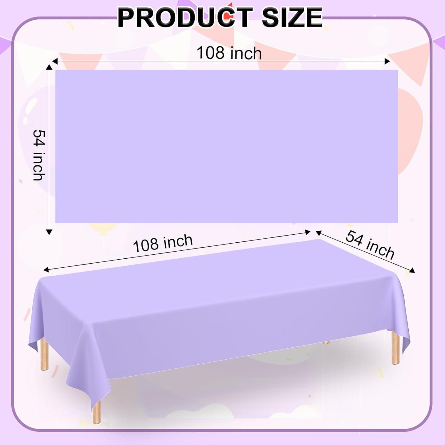 4 Pack Light Purple Rectangular Plastic Tablecloths, Pastel Purple Disposable Table Covers 54" X 108" for Birthday, BBQ, Bridal Shower, Engagement Wedding, Picnic Parties and 8 Ft Table Use