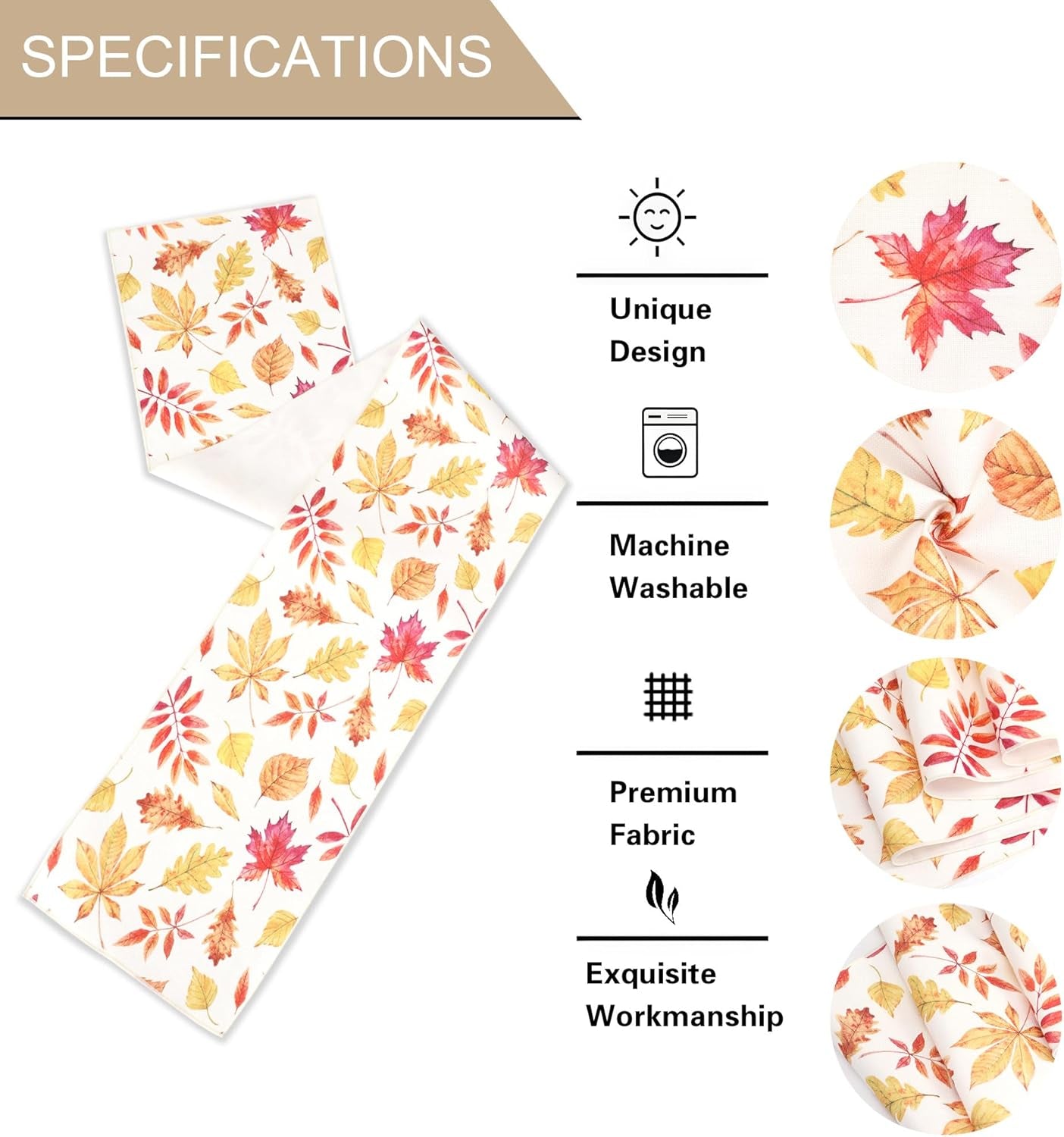 Fall Table Runner for Kitchen Dining Table, Thanksgiving Autumn Printed Harvest Pumpkins Maple Leaves Textured Fabric Halloween Holiday Home Decorations, Water-Proof, Washable, 13" W X 36" L