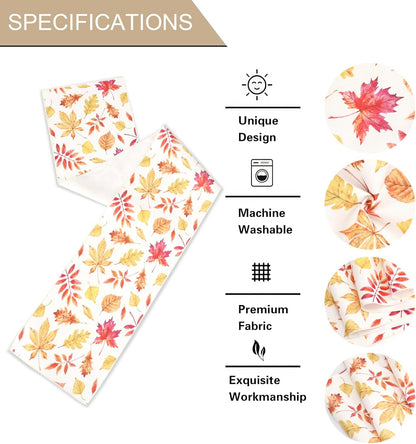 Fall Table Runner for Kitchen Dining Table, Thanksgiving Autumn Printed Harvest Pumpkins Maple Leaves Textured Fabric Halloween Holiday Home Decorations, Water-Proof, Washable, 13" W X 36" L