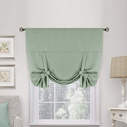 Blackout Curtains-Tie up Shade for Window Thermal Insulated Room Darkening Rod Pocket Curtains for Kitchen (Rod Pocket Panel, 42 Inches W X 63 Inches L，Light Sage)