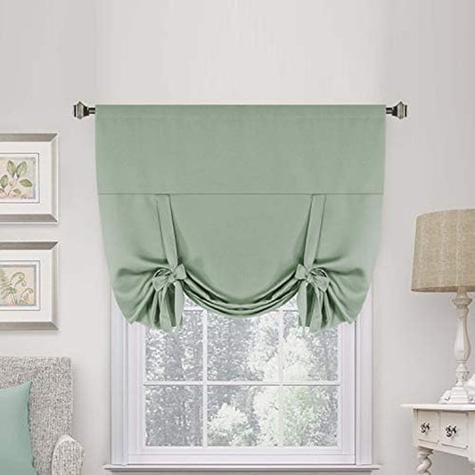 Blackout Curtains-Tie up Shade for Window Thermal Insulated Room Darkening Rod Pocket Curtains for Kitchen (Rod Pocket Panel, 42 Inches W X 63 Inches L，Light Sage)