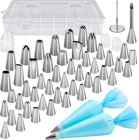 54 in 1 Piping Bags and Tips Set with 13 Large Size Piping Tips, 35 Standard Size Icing Tips, 2 Reusable Pastry Bags 12 Inch, Cake Decorating Kit Supplies, Frosting Piping Kit for Cake, Cupcake