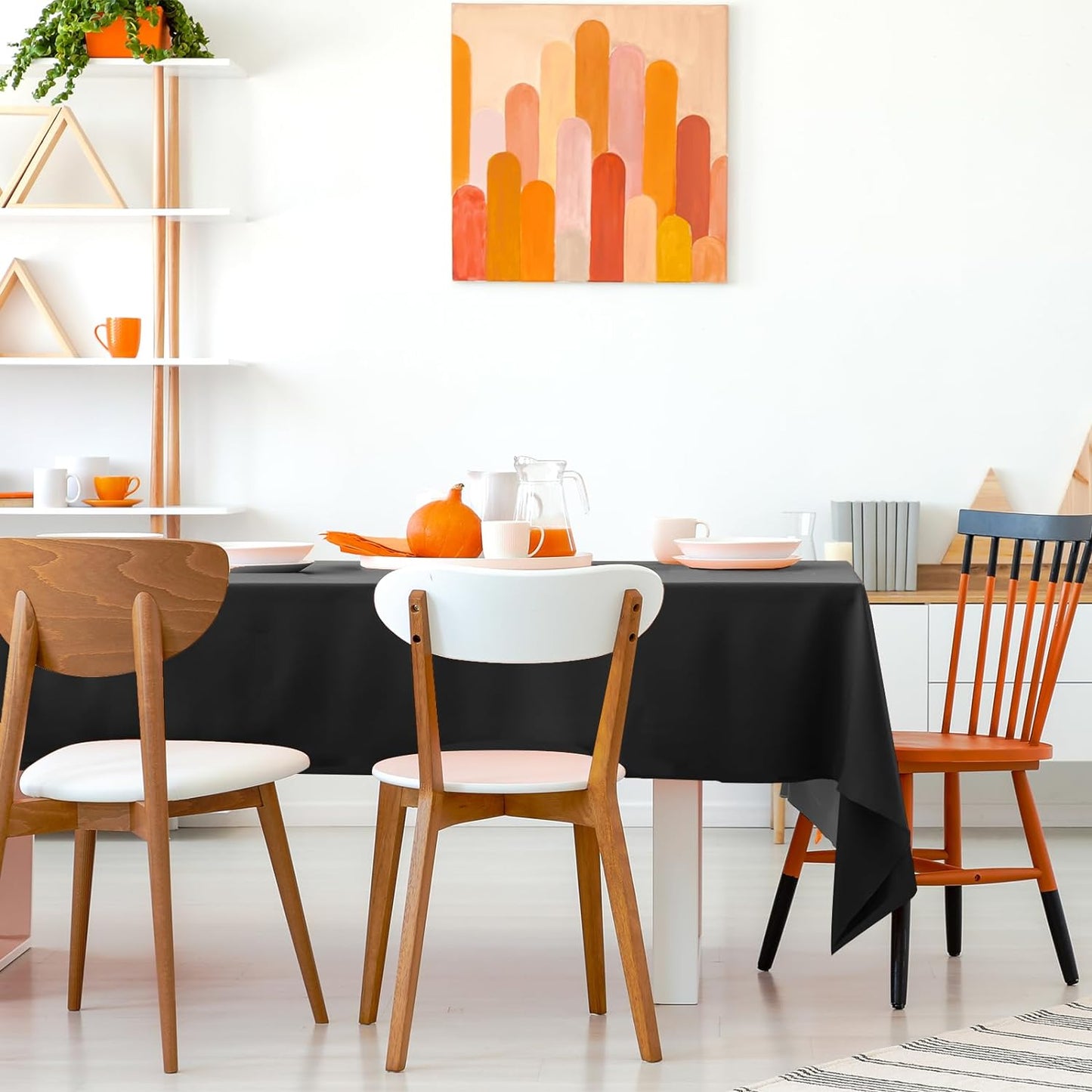 2PCS Black Plastic Tablecloths 54 X 108 Inch, Disposable Table Cloths Rectangle Party Table Covers