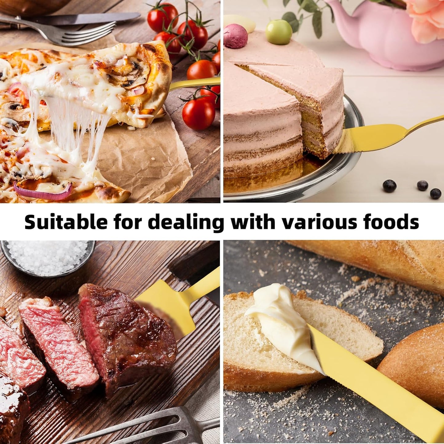 4 Pcs Gold Cake Cutting Set, Premium Cake Cutter & Pie Server Set for Wedding, Thickened Stainless Steel Cake Knife and Server with Rounded Edges, Pie Server Spatula Birthday Christmas Gift