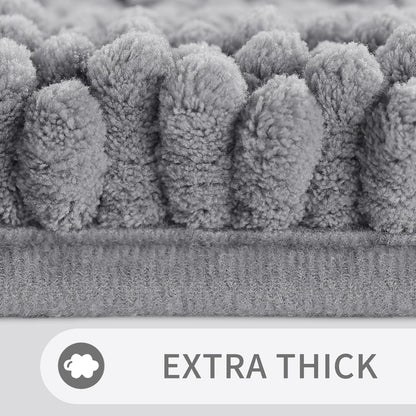 Washable Bathroom Rugs Sets 2 Piece, Non Slip Quick Dry Absorbent Bath Mat Set, Plush Chenille Luxury Shower Rugs for Bathroom Floor Sink Tub and Shower Outside(Gray, 20" X 32"+17" X 24")