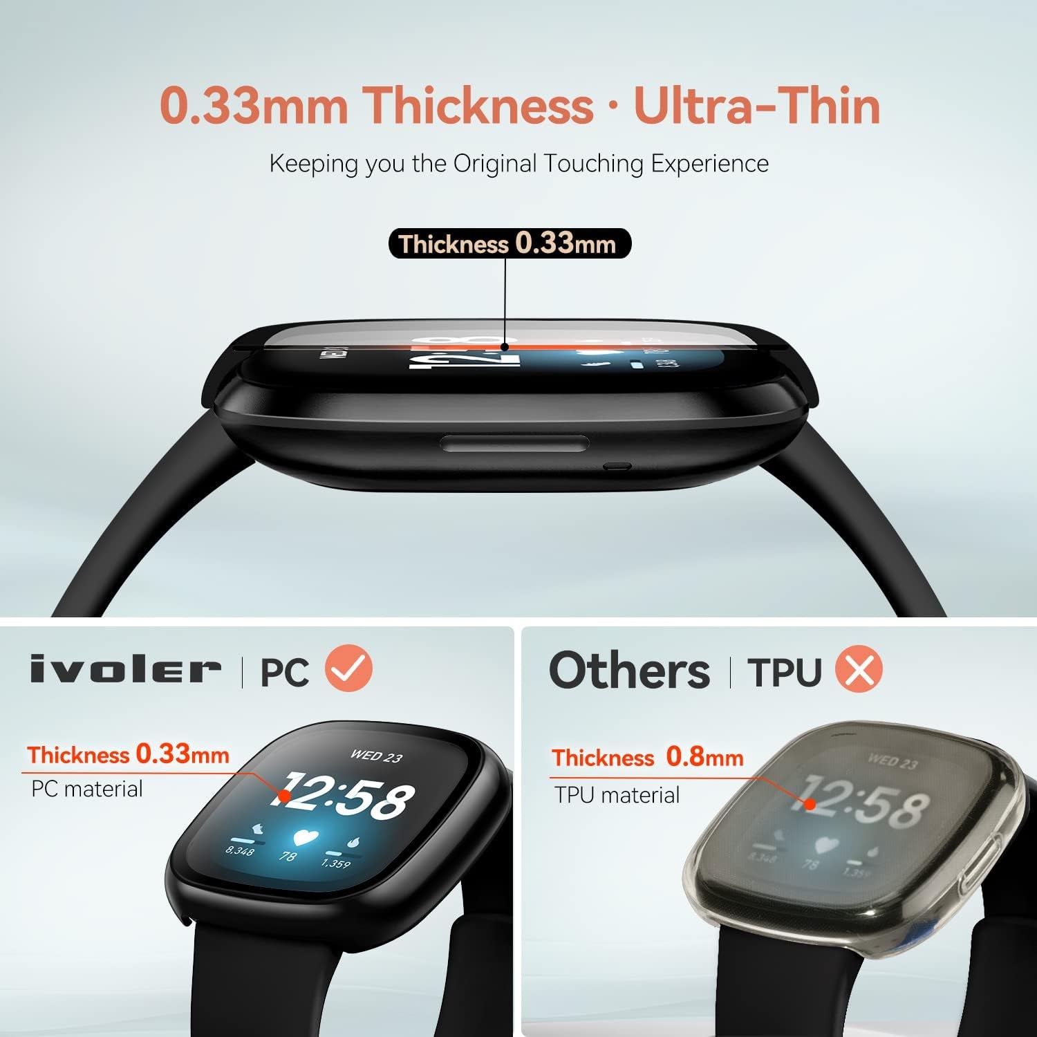 [4 Pack] Screen Protector Tempered Glass for Fitbit Sense/Versa 3, Hard PC Case with Bumper Cover Sensitive Touch Full Coverage Protective Case for Sense/Versa 3 Smart Watch, Black
