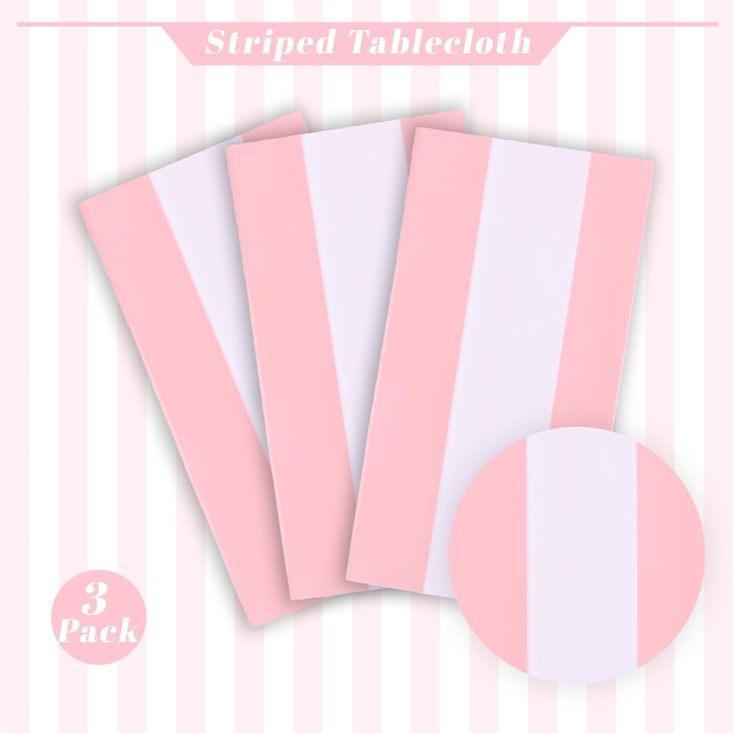 3 Packs Pink and White Horizontal Striped Table Cloth 54 X 108 Inches Pink Stripe Tablecloths Disposable Plastic Stripe Table Covers Waterproof Rectangle Picnic Tablecover for Birthday Party