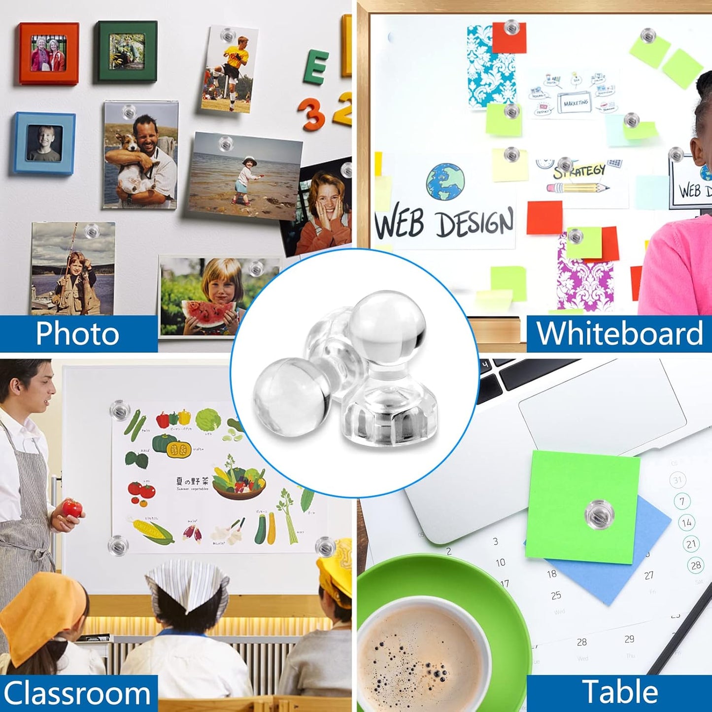Magnets for Whiteboard, 40 Pcs Transparent Crystal Colour Fridge Magnet, Refrigerator Magnets, Small Push Pin Magnets for Whiteboard, Fridge, Office, Classroom and Map Magnets