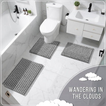 Bathroom Rugs Non Slip Washable 24X17 Inch - Ultra Soft Absorbent Chenille Bath Mat, Quick Dry Shaggy Floor Carpet for Tub Shower, Gray Home Decor Accessories