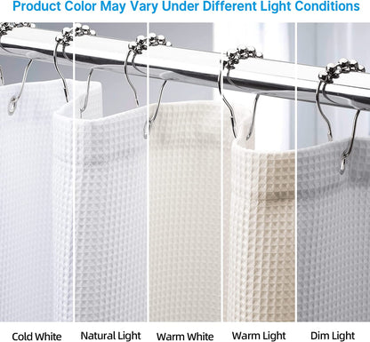 White Shower Curtain Fabric, Waffle Shower Curtains for Bathroom, Cloth Shower Curtain Heavy Duty, Thick Bathroom Shower Curtains Hotel Quality, Premium Polyester, 72X72 Inches