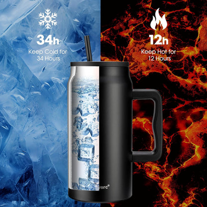 50 Oz Tumbler with Handle, Vacuum Insulated Water Bottle with Lid and Straw, Stainless Steel Double Wall Travel Jug Coffee Mug, Keep Cold for 36H, 100% Leak-Proof, Non-Slip Base - Baby Pink