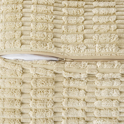 Beige Corduroy Decorative Throw Pillow Covers Pack of 2 Soft Striped Pillows Pillowcases with Broad Edge Winter Modern Boho Home Decor for Couch Sofa Bed 18X18 Inch