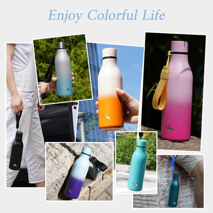 Insulated Water Bottle with Strap,18 Oz Double Wall Stainless Steel Vacuum Bottles Metal Water Flask,Marble Amber