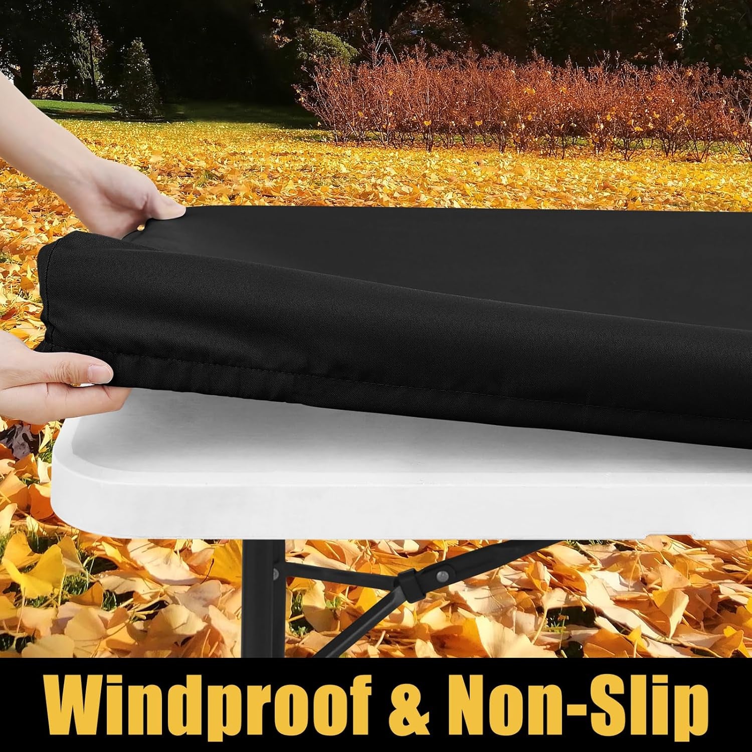 2 Pack Rectangle Picnic Table Cloth, Waterproof Elastic Fitted Tablecloths, Washable Polyester Rectangular Patio Table Cover for Camping, Indoor and Outdoor (Black, 30"X48")