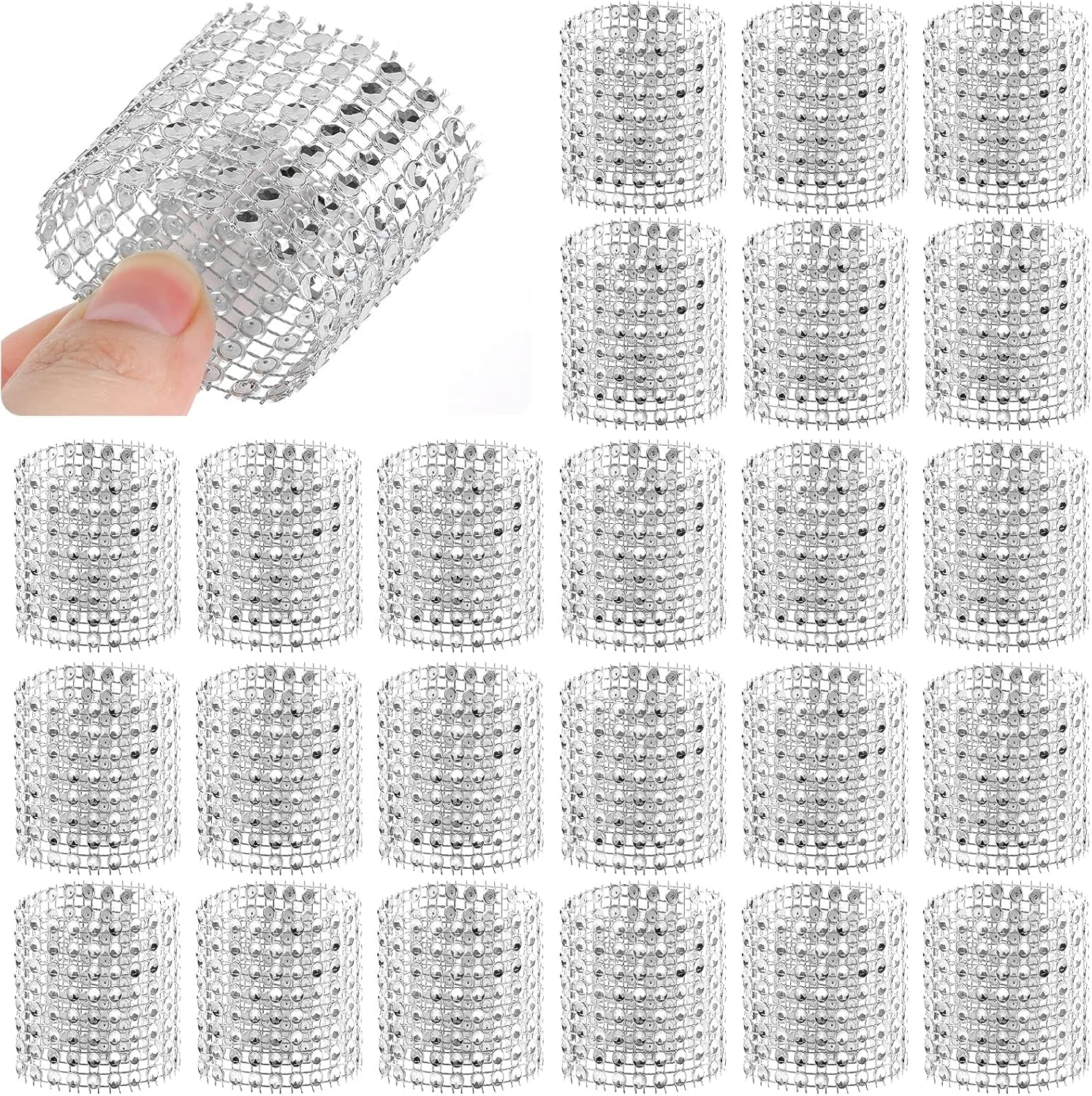 24Pack Napkin Rings, Silver Napkins Rings Plastic, Silver Napkin Holders for Anniversary, Birthday, Parties, Weddings and Dinners