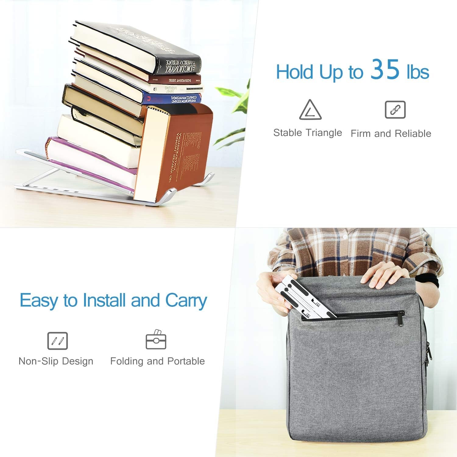 Laptop Stand, Laptop Holder Riser Computer Tablet Stand, 6 Angles Adjustable Aluminum Ergonomic Foldable Portable Desktop Holder Compatible with 10-15.6” Macbook,Ipad, HP, Dell, Lenovo Silver