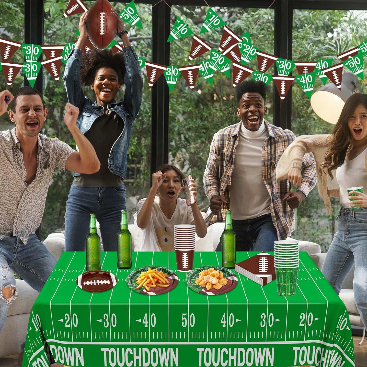 Football Party Decorations Serve 24, 99 Pcs Football Party Supplies, Disposable Football Dinner Plates Football Dessert Plates Napkins Cups Tablecloth Banner for Game Day Party Favors Decor