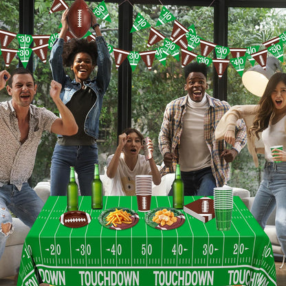 Football Party Decorations Serve 24, 99 Pcs Football Party Supplies, Disposable Football Dinner Plates Football Dessert Plates Napkins Cups Tablecloth Banner for Game Day Party Favors Decor