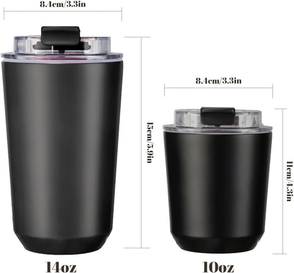 2 Pack Insulated Tumblers with Lid, 14 Oz Travel Coffee Mug Stainless Steel Vacuum Cup, Leak Proof Double Walled Coffee Tumbler for Iced and Hot Drinks, Black and Cream