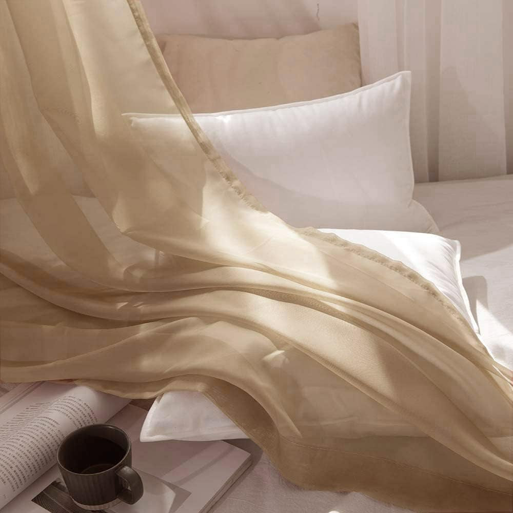 Window Scarf for Party Voile Curtain Scarf Sheer Window Valance Draping Fabric for Wedding Arch Ceremony Canopy Bed, Swag Curtain Window Treatment One Panel, 54 X 144 Inches Long, Brown