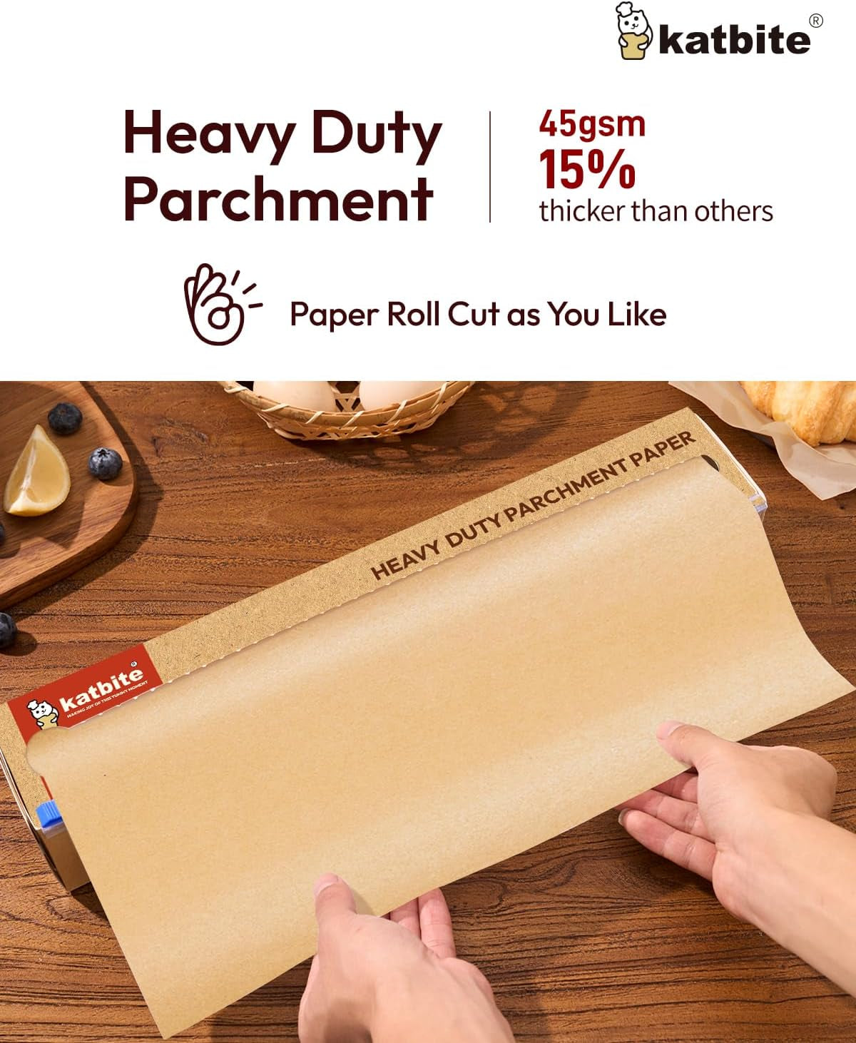 Heavy Duty Parchment Paper Roll for Baking, 15 in X 210 Ft, 260 Sq.Ft Baking Paper with Slide Cutter, Easy to Cut & Non-Stick Cooking Paper for Bread, Cookies, Air Fryer, Steaming, Grilling