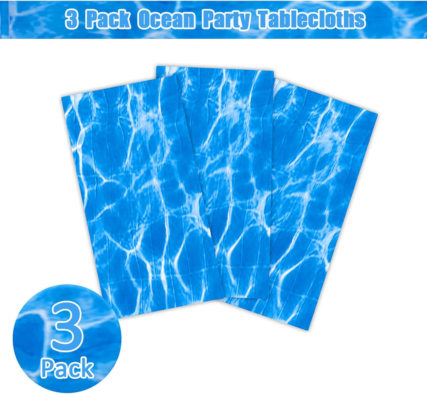 3 Packs Ocean Wave Tablecloths 54 X 108 Inch Water Print Table Cover Splashproof Plastic Ocean Party Table Cloths with Sea Backdrop for Beach Birthday Party Decoration Shower Supplies