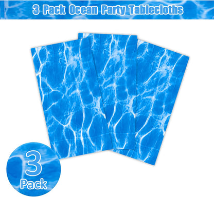 3 Packs Ocean Wave Tablecloths 54 X 108 Inch Water Print Table Cover Splashproof Plastic Ocean Party Table Cloths with Sea Backdrop for Beach Birthday Party Decoration Shower Supplies