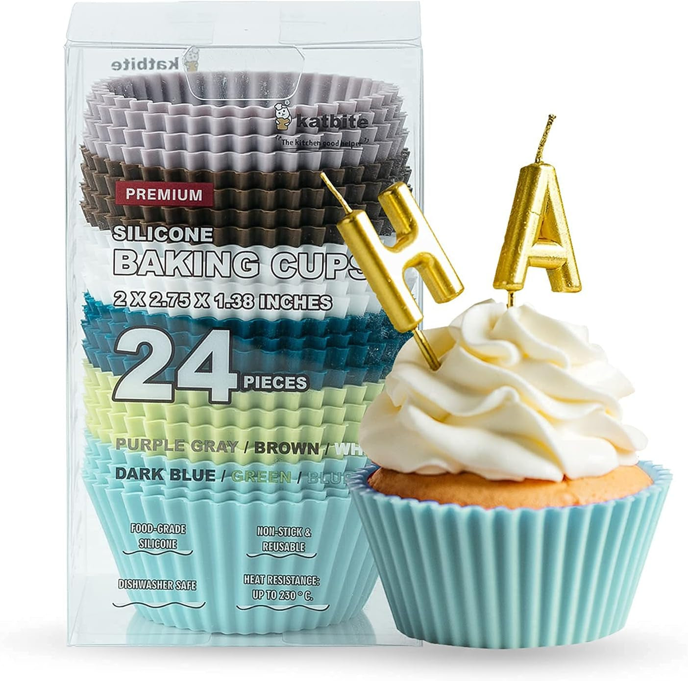 Silicone Cupcake Baking Cups 48 Pack, Heavy Duty Silicone Baking Cups, Reusable & Non-Stick Muffin Cupcake Liners Holders Set for Party Halloween Christmas Bakery Molds Supplies