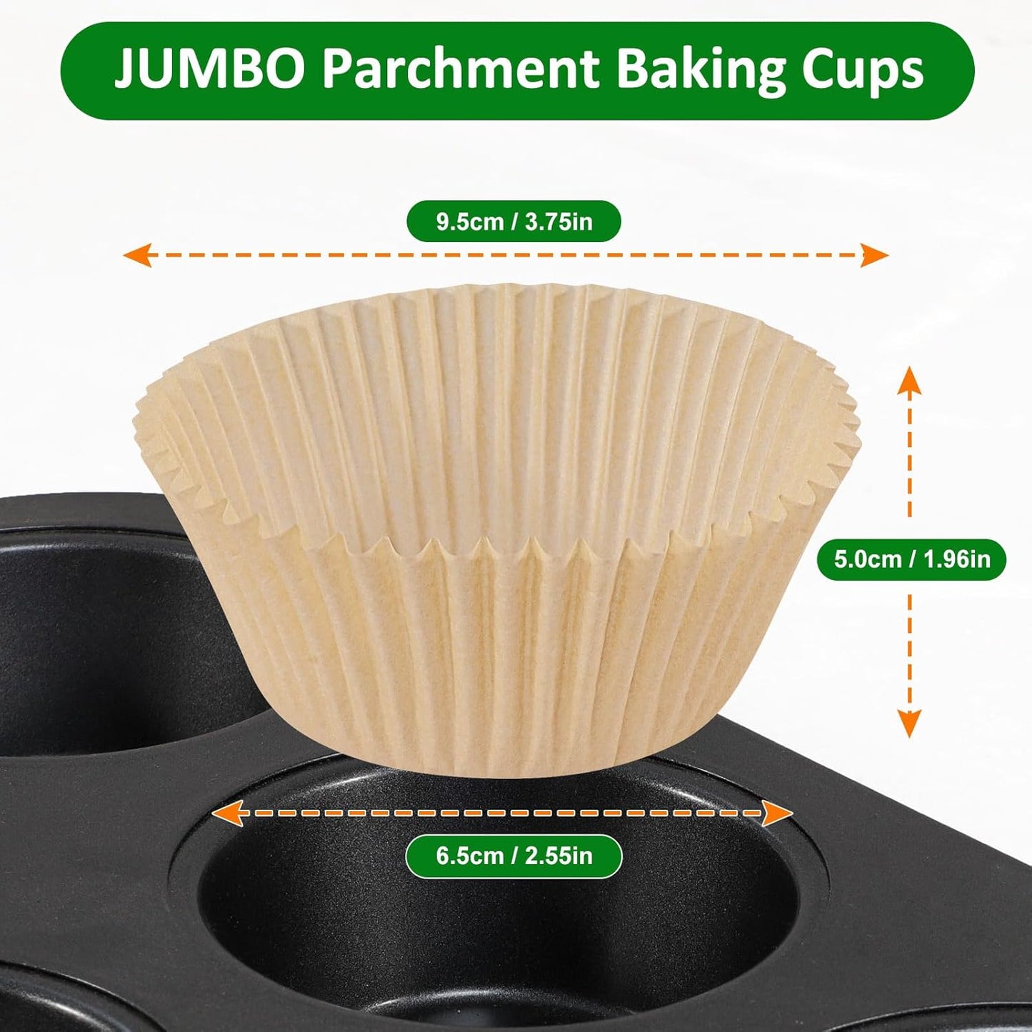 Parchment 200Pcs Jumbo Muffin Liners for Baking - Natural Paper Large Cupcake Liners for Jumbo Muffin Pan, Balanced Non-Stick/Excellent Grease-Proof, No Smell, Food Grade (Natural)