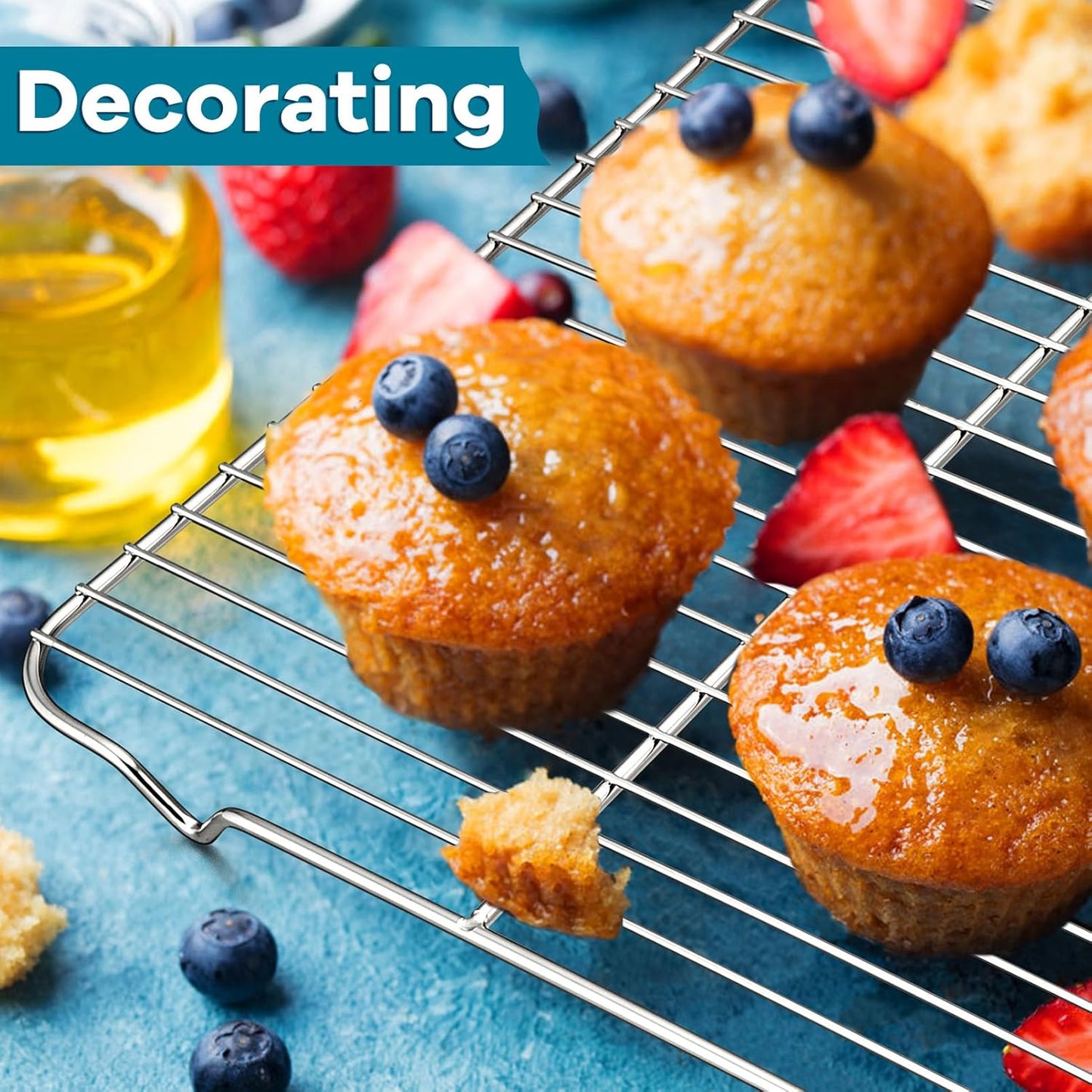 Baking Cooling Rack Set of 3,  Stainless Steel Cooking Roasting Drying Wire Racks, 16.6” X 11.6” Inches to Fit Half Sheet Pan, Non-Toxic & Durable, Oven & Dishwasher Safe