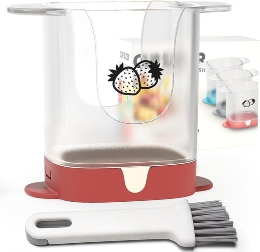 Upgrade Fruit Slicer, Multifunctional Strawberry Slicer with Cleaning Brush, Cup Slicers for Fruits and Vegetables (Red)