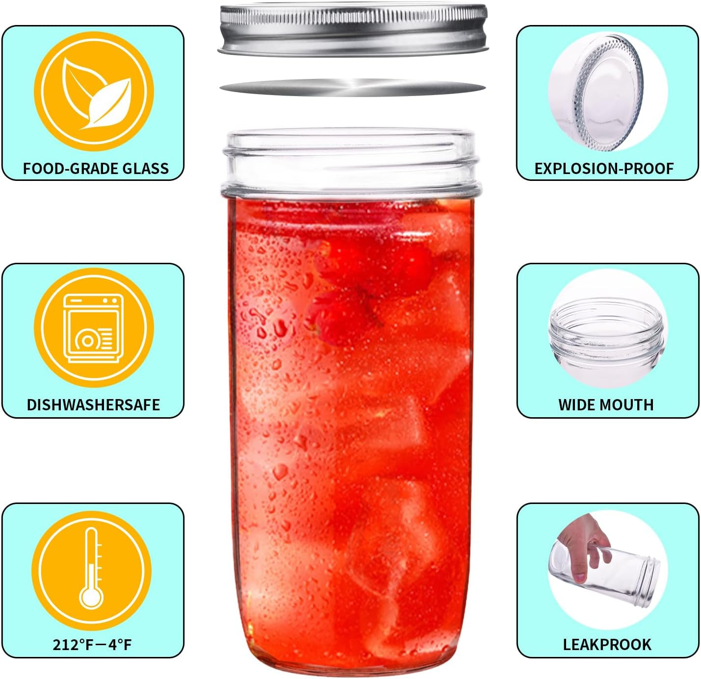 24 Oz Mason Jars,6 Pack Wide Mouth Mason Jars 24Oz with Lids,Tall Mason Jars for Canning,Preserving,Fermenting,Pickling