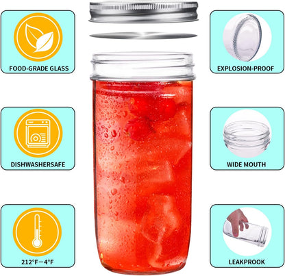 24 Oz Mason Jars,6 Pack Wide Mouth Mason Jars 24Oz with Lids,Tall Mason Jars for Canning,Preserving,Fermenting,Pickling