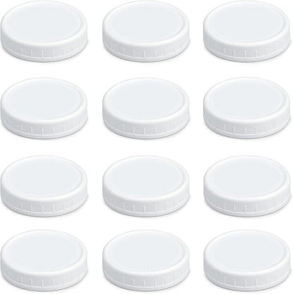 12 Pack REGULAR MOUTH Mason Jar Lids for Compatible with Ball, Kerr Regualr Mouth Jars - Plastic Storage Caps for Mason Jars, Canning Jars - Leakproof, Dishwasher Safe & Food Grade - White