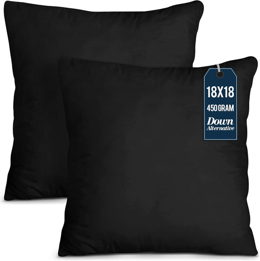Throw Pillows Insert (Pack of 2, Black) - 18 X 18 Inches Bed and Couch Pillows - Indoor Decorative Pillow