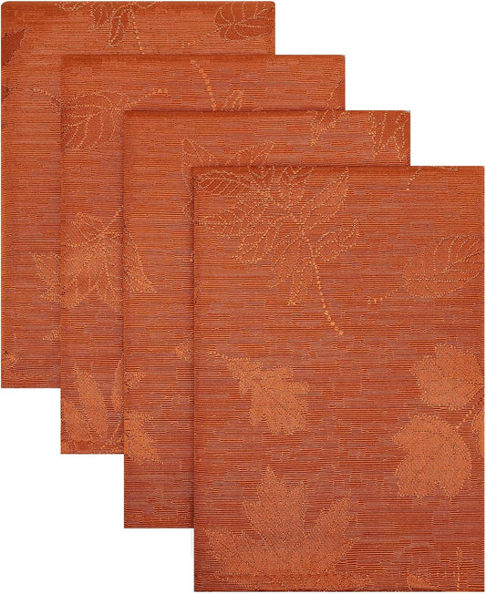 Thanksgiving Napkins Set of 4, 18X18 Inch Waterproof Fabric Fall Napkins, Autumn Leaves Damask Napkins for Harvest Parties, and Holiday Dinner, Rust