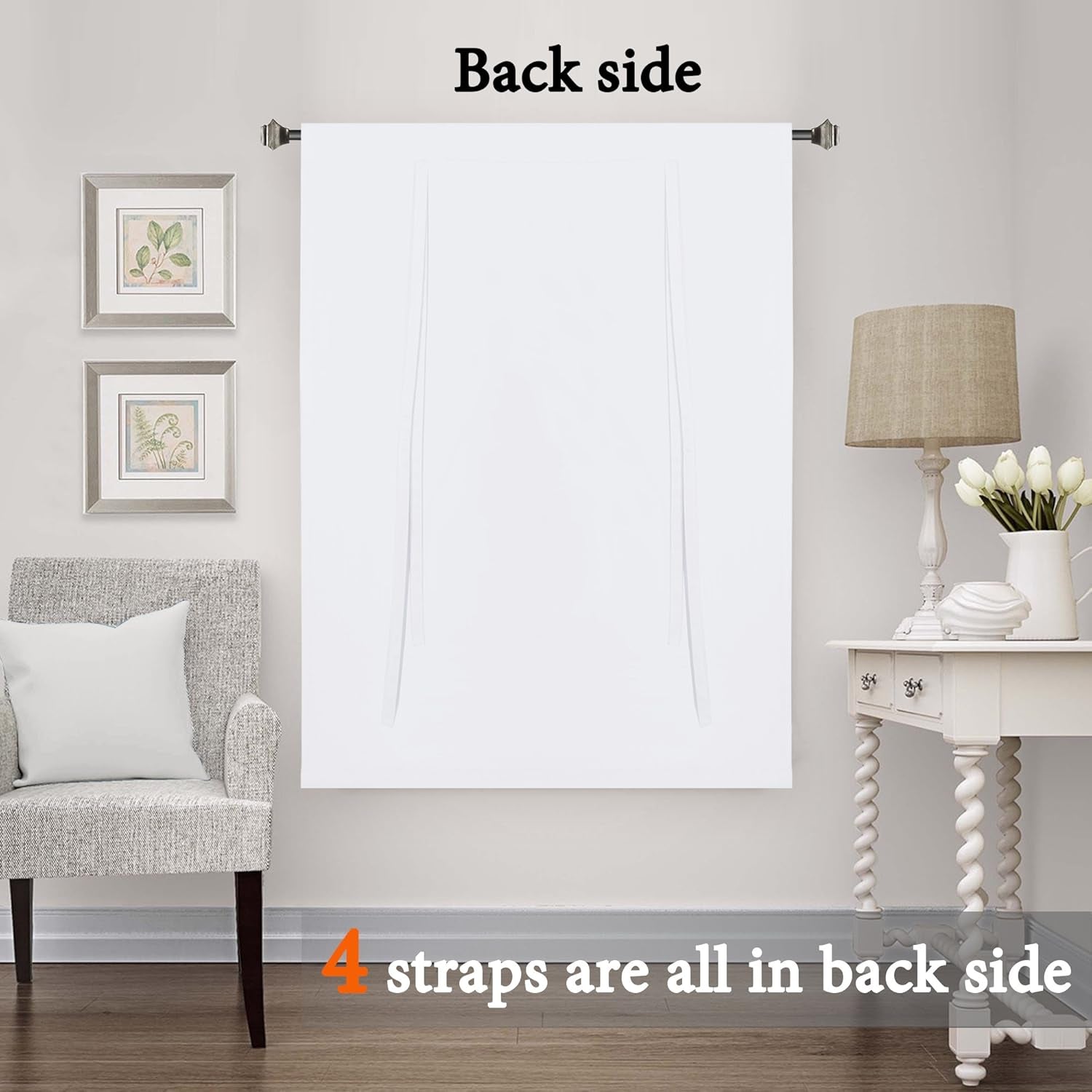 Pure White Curtain Thermal Insulated Tie up Window Shade Light Blocking Curtains for Bathroom, Rod Pocket Panel- 42In Wide by 63In Long