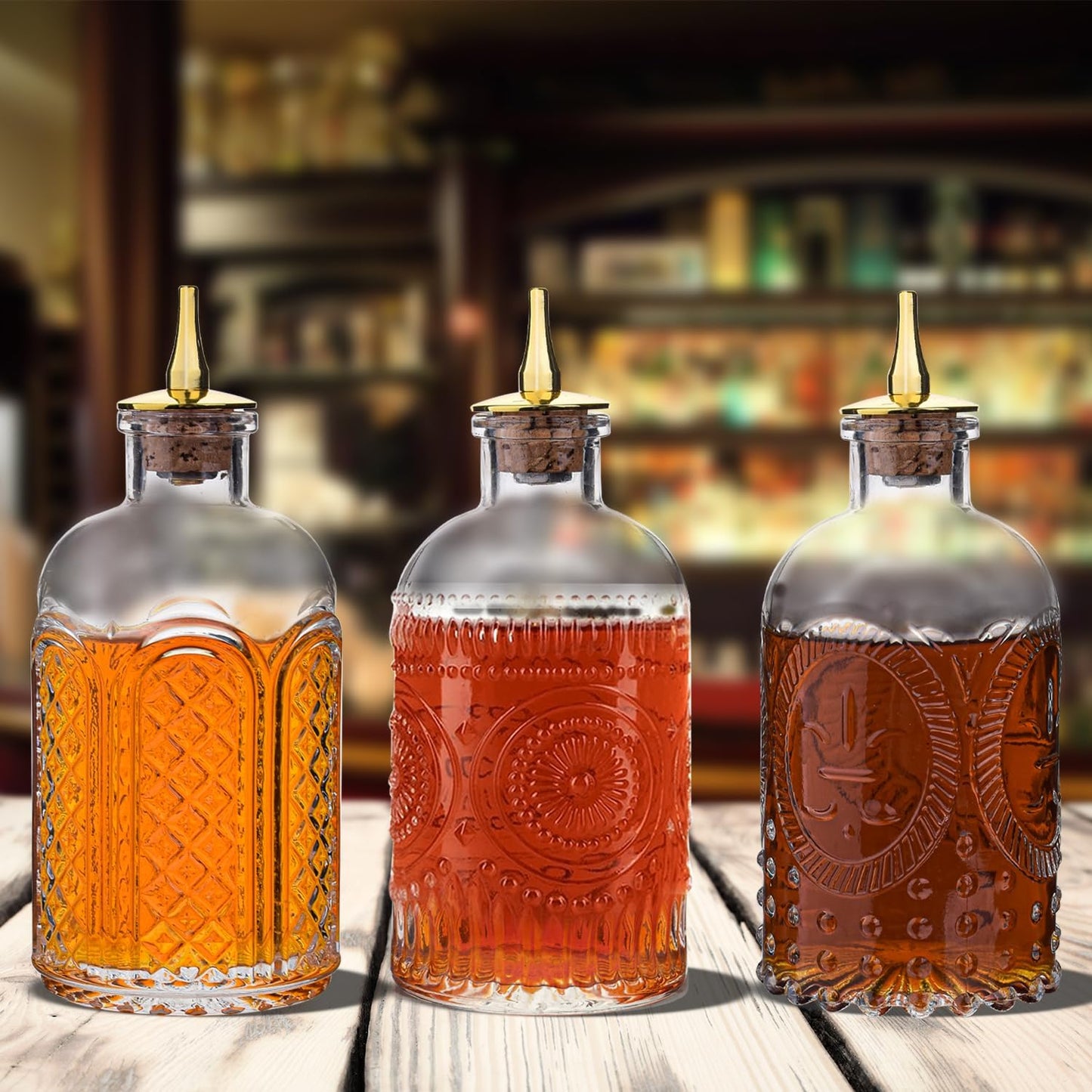 Bitters Bottle Set of 3,Glass Bottles with Dash Top Cocktail Accessories for Drinks,Glass Syrup Dispenser for Coffee Bar
