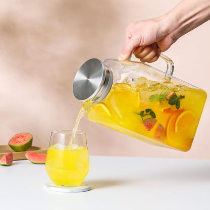 1 Gallon Square Glass Pitcher with Lid and Spout, Water Pitchers with Handle for Fridge, Borosilicate Glass Carafe for Hot/Cold Drink,Extra Large Jug for Iced Tea, Coffee,Juice,Beverage, Clear