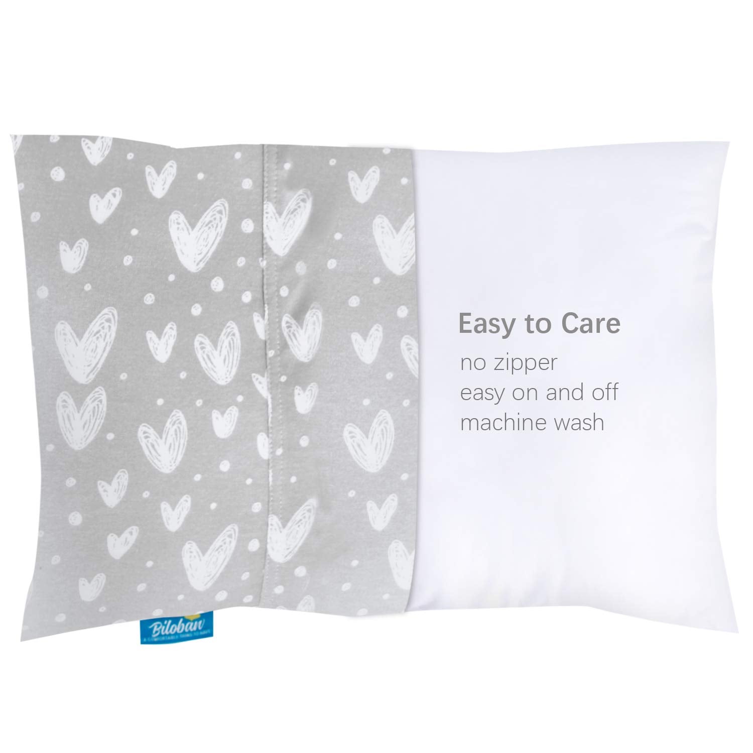 Organic Cotton Toddler Pillowcase for 13 X 18 or 14 X 19 Inches Pillow, (Pillowcase Only) 2 Pack Kids Pillowcase for Sleeping, Envelope Travel Pillow Case for Girl Boy, Gray Heart & White Star